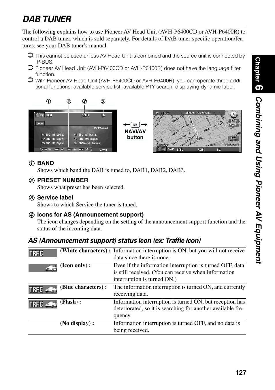 Dab tuner, Combining and using pioneer a v equipment | Pioneer AVIC-60D-2 User Manual | Page 129 / 188
