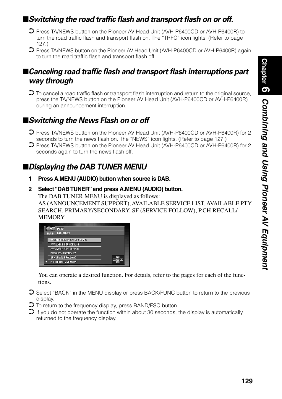 Switching the news flash on or off, Displaying the dab tuner menu | Pioneer AVIC-60D-2 User Manual | Page 131 / 188