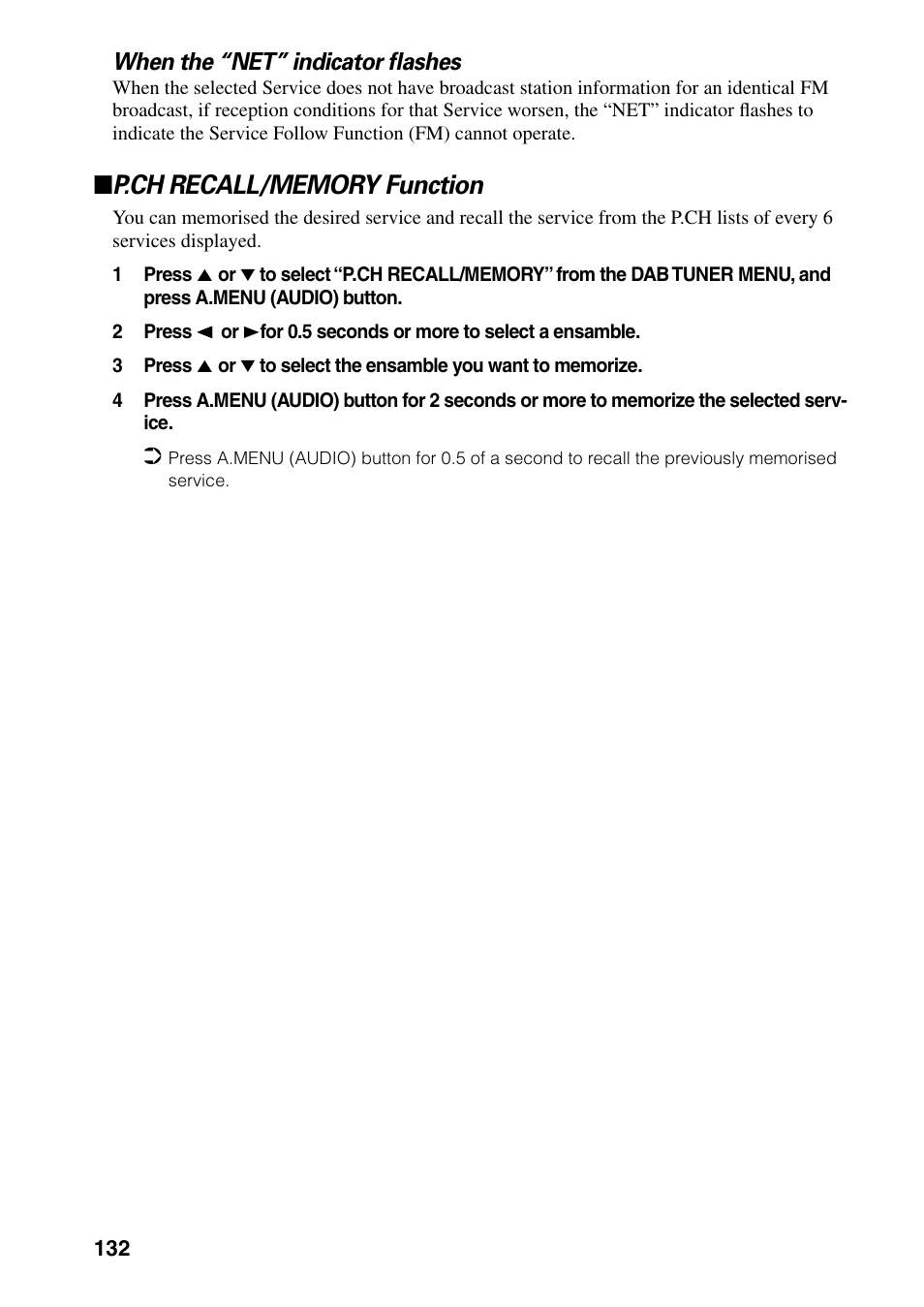 P.ch recall/memory function | Pioneer AVIC-60D-2 User Manual | Page 134 / 188