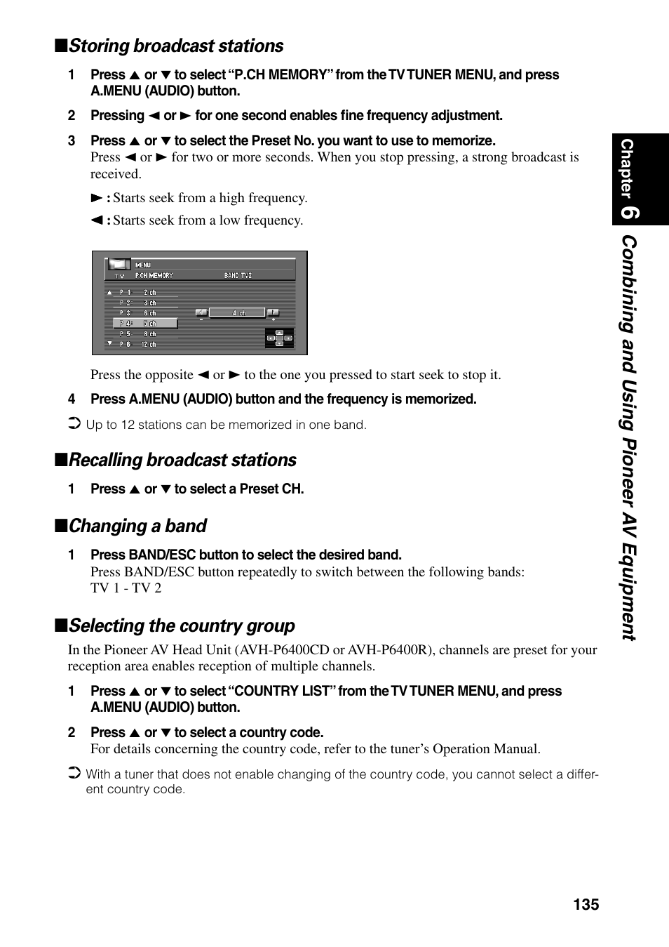 Recalling broadcast stations, Changing a band, Selecting the country group | Pioneer AVIC-60D-2 User Manual | Page 137 / 188