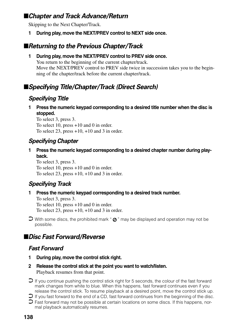 Chapter and track advance/return, Returning to the previous chapter/track, Specifying title/chapter/track (direct search) | Disc fast forward/reverse | Pioneer AVIC-60D-2 User Manual | Page 140 / 188