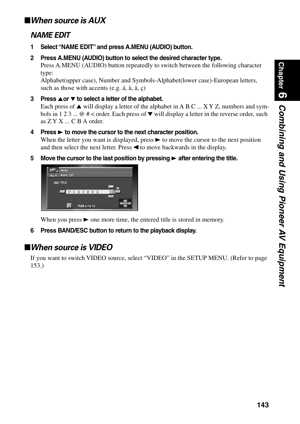 When source is aux when source is video, When source is video | Pioneer AVIC-60D-2 User Manual | Page 145 / 188