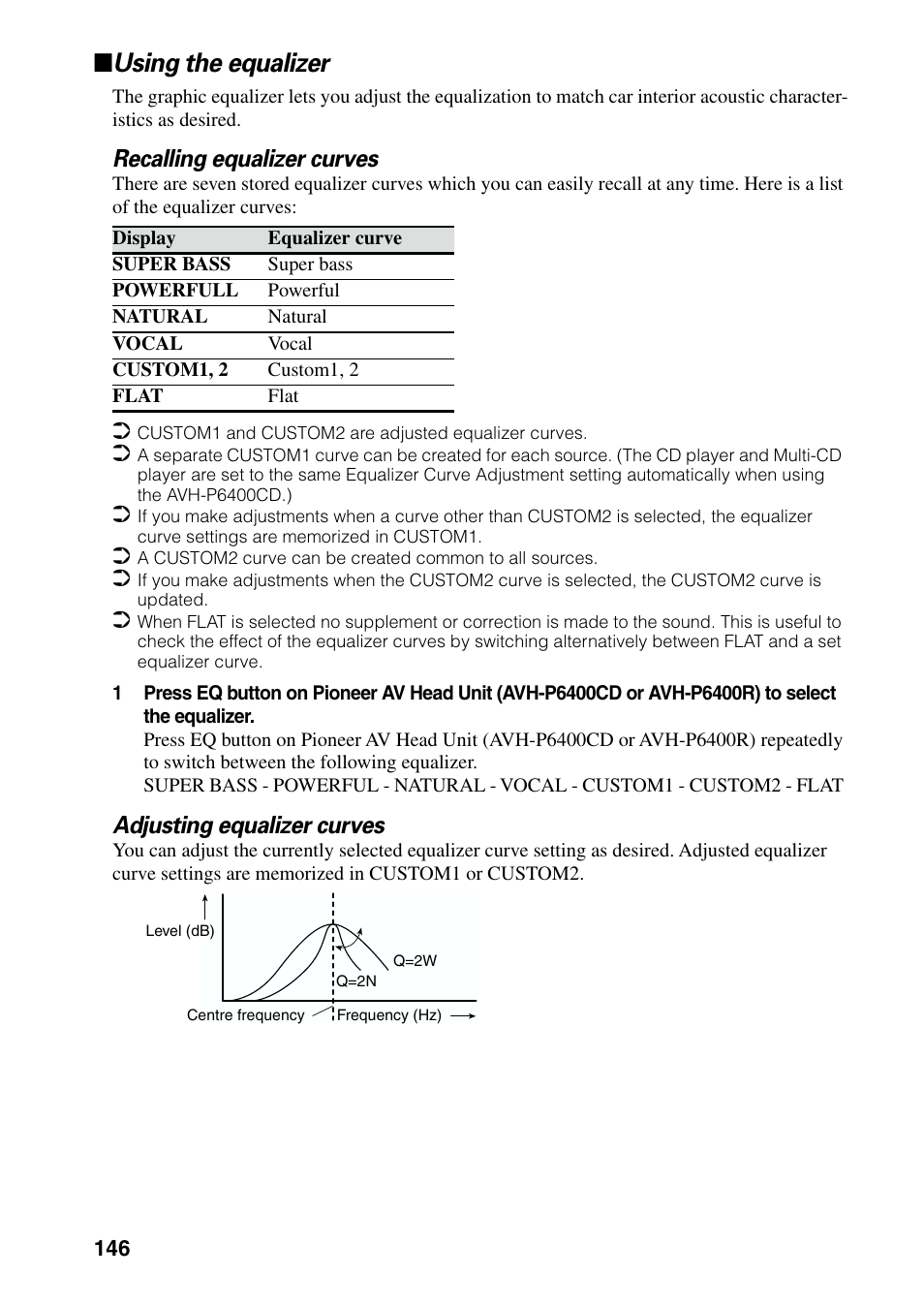 Using the equalizer, Recalling equalizer curves, Adjusting equalizer curves | Pioneer AVIC-60D-2 User Manual | Page 148 / 188