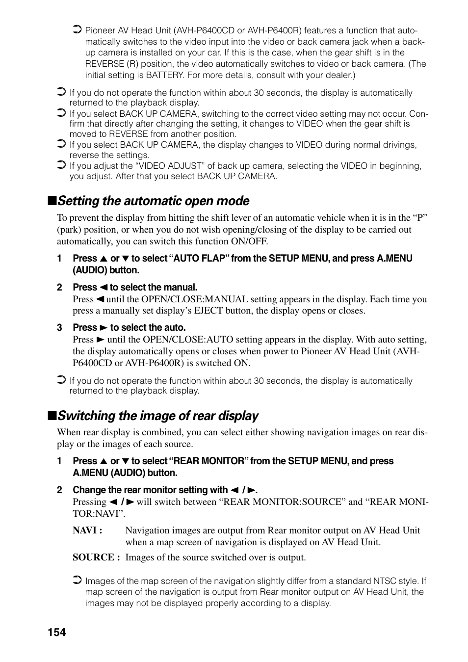 Setting the automatic open mode, Switching the image of rear display | Pioneer AVIC-60D-2 User Manual | Page 156 / 188