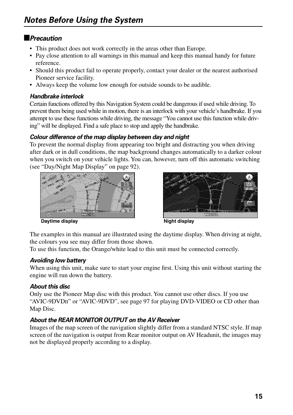 Notes before using the system, Precaution | Pioneer AVIC-60D-2 User Manual | Page 17 / 188