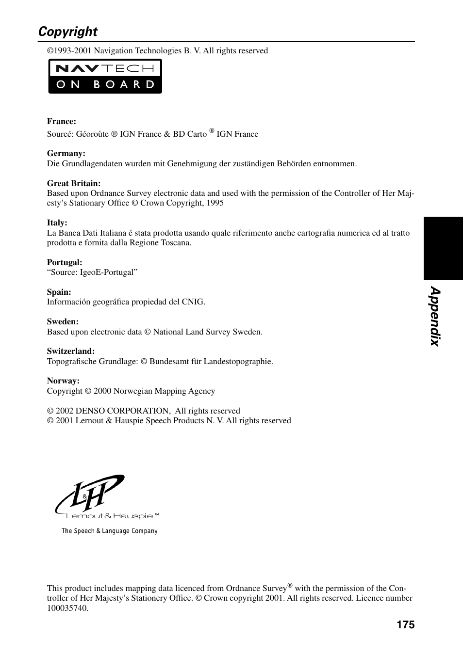 Copyright, Appendix copyright | Pioneer AVIC-60D-2 User Manual | Page 177 / 188