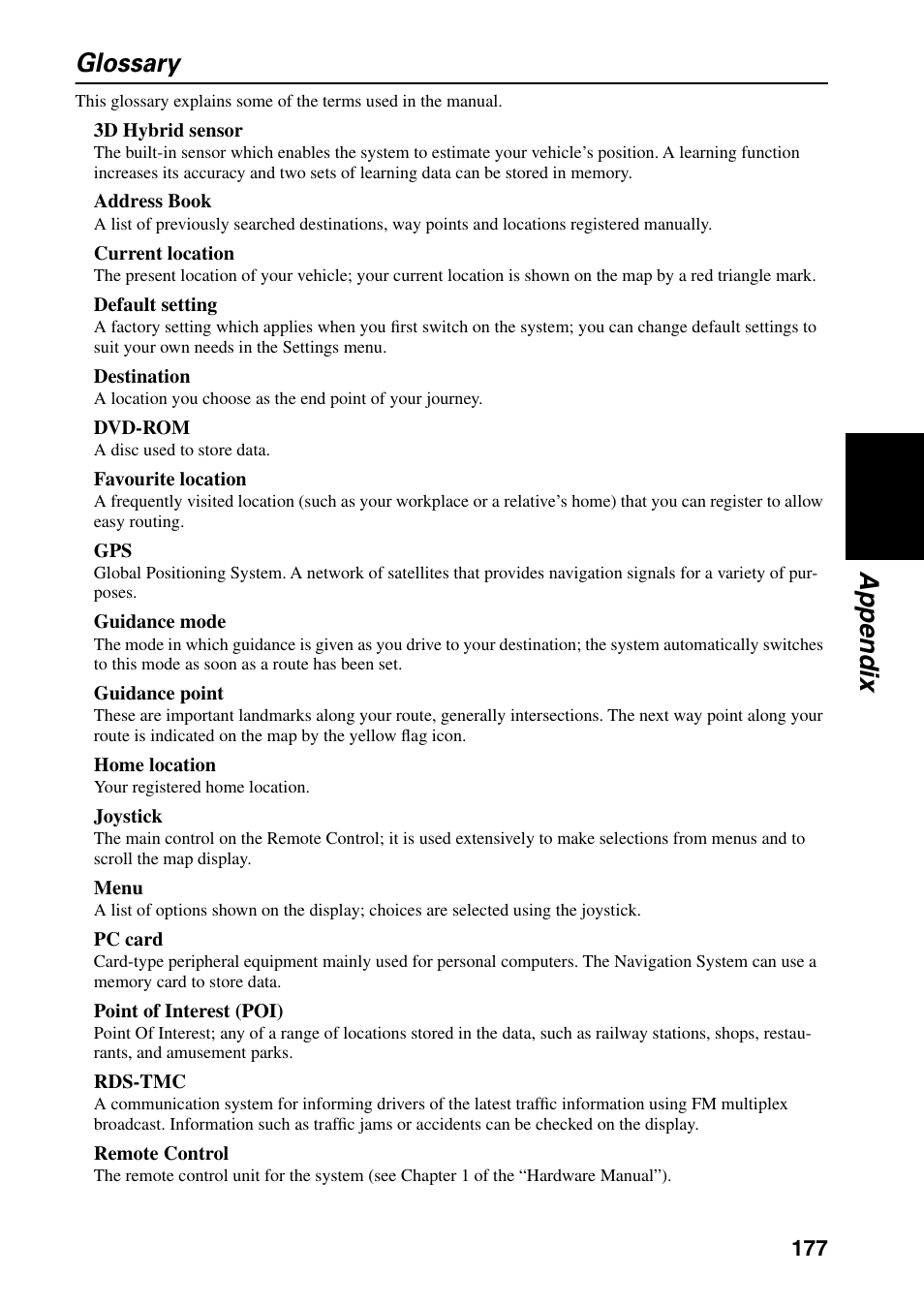 Glossary, Appendix glossary | Pioneer AVIC-60D-2 User Manual | Page 179 / 188