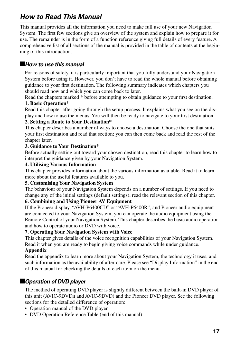 How to read this manual, How to use this manual operation of dvd player | Pioneer AVIC-60D-2 User Manual | Page 19 / 188