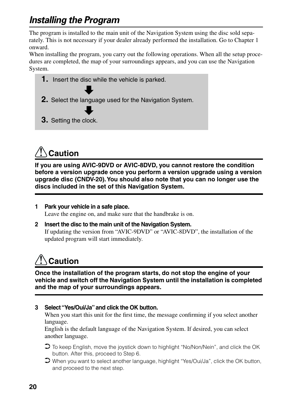Installing the program, Caution | Pioneer AVIC-60D-2 User Manual | Page 22 / 188