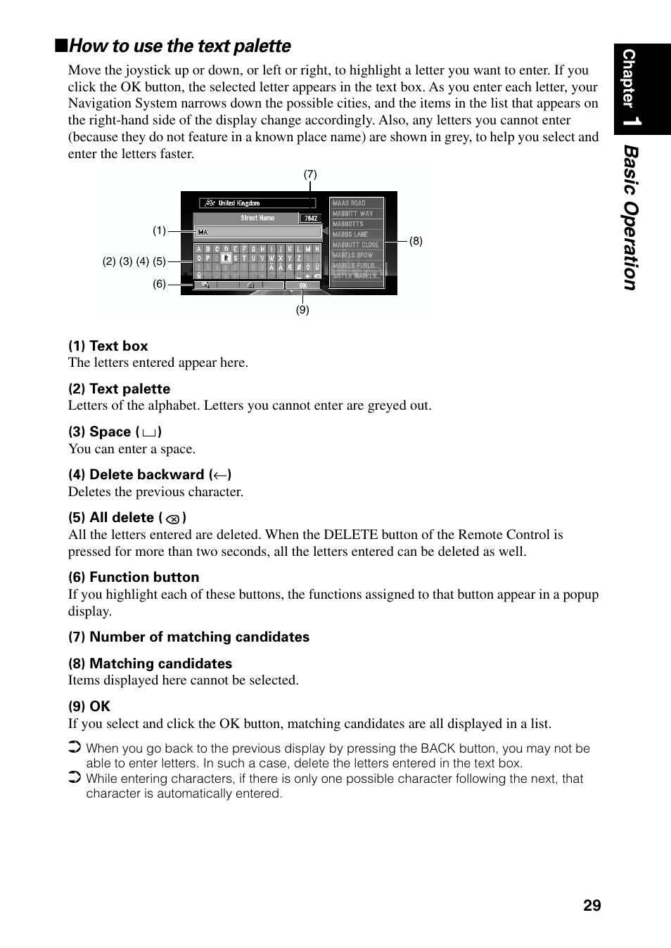 How to use the text palette, Basic operation ■ how to use the text palette | Pioneer AVIC-60D-2 User Manual | Page 31 / 188