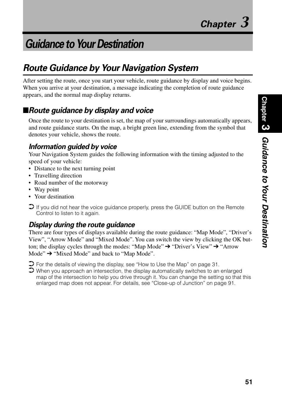 Chapter 3, Guidance to your destination, Route guidance by your navigation system | Route guidance by display and voice, Chapter | Pioneer AVIC-60D-2 User Manual | Page 53 / 188