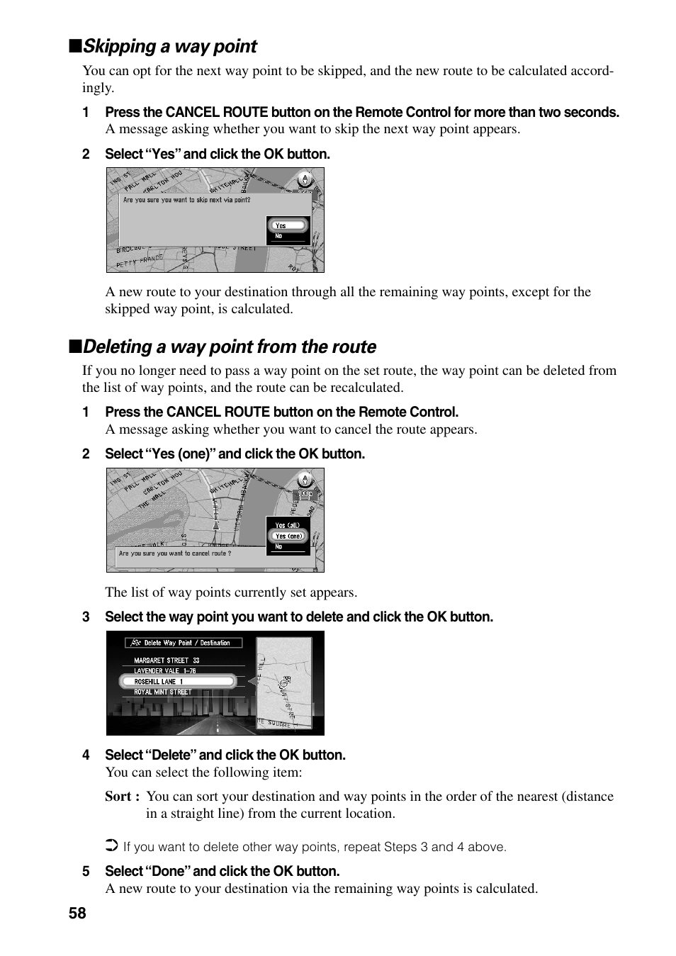 Skipping a way point, Deleting a way point from the route | Pioneer AVIC-60D-2 User Manual | Page 60 / 188
