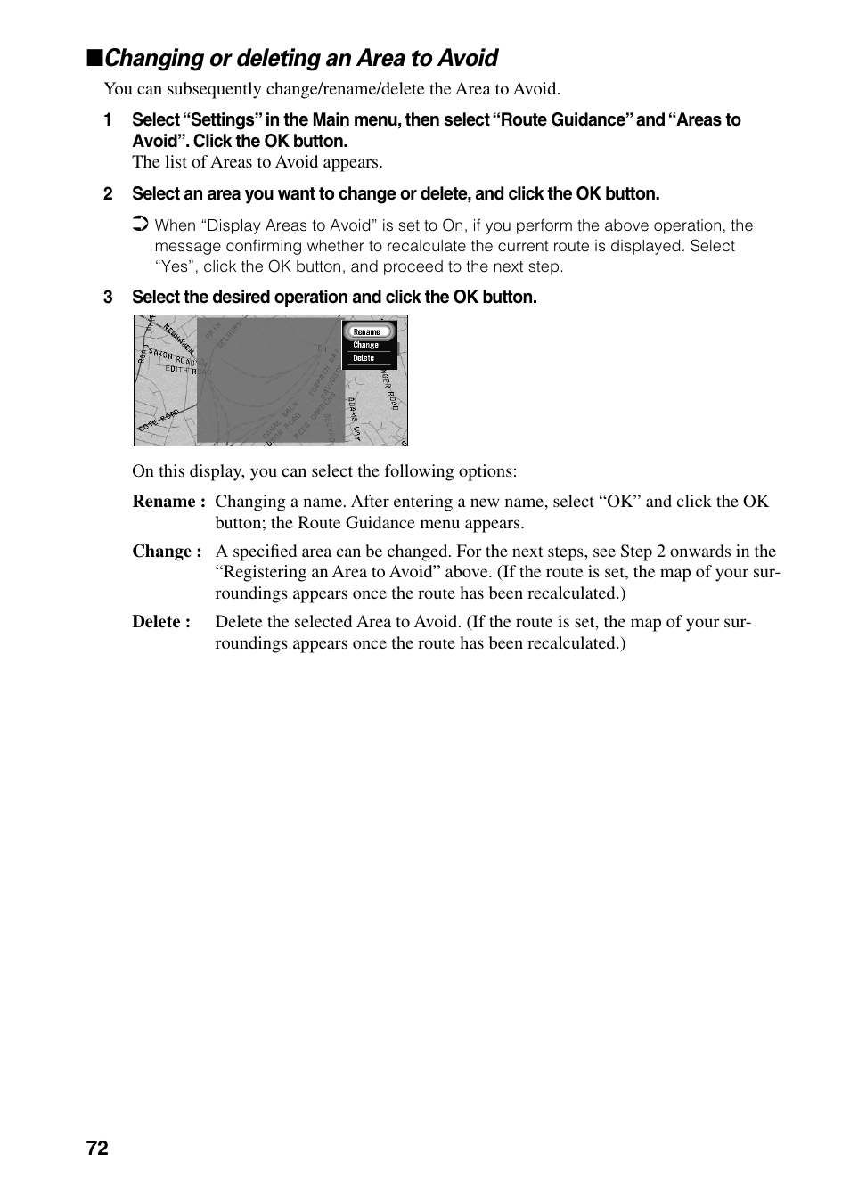 Changing or deleting an area to avoid | Pioneer AVIC-60D-2 User Manual | Page 74 / 188