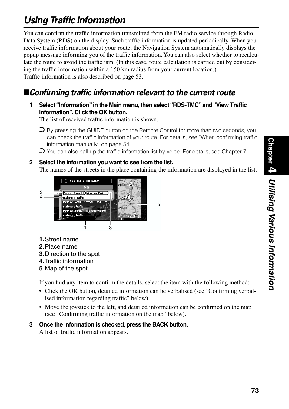 Using traffic information, Utilising v arious inf ormation | Pioneer AVIC-60D-2 User Manual | Page 75 / 188