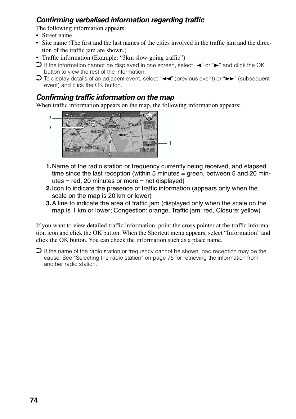 Erbalised (see “confirming verbal, Ised information regarding traffic” belo, Confirming traffic information on the map | Pioneer AVIC-60D-2 User Manual | Page 76 / 188