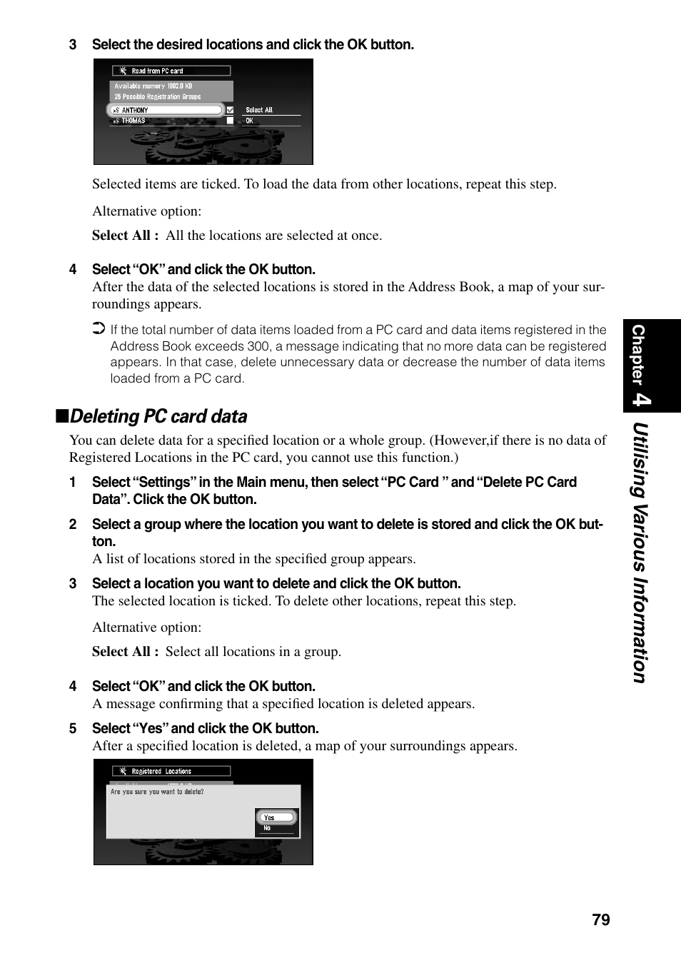 Deleting pc card data, Utilising v arious inf ormation | Pioneer AVIC-60D-2 User Manual | Page 81 / 188