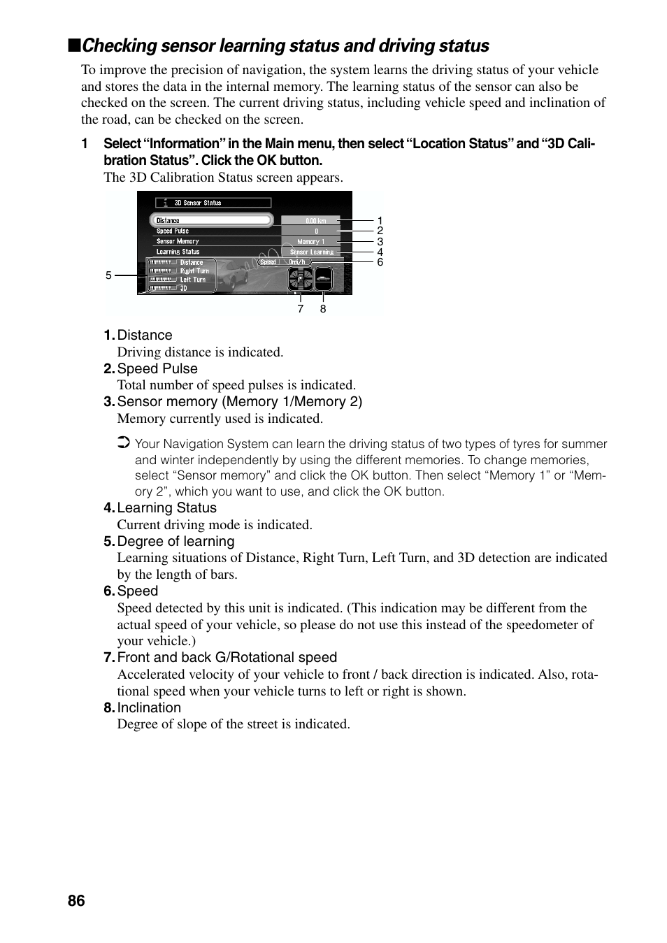 Checking sensor learning status and driving status | Pioneer AVIC-60D-2 User Manual | Page 88 / 188