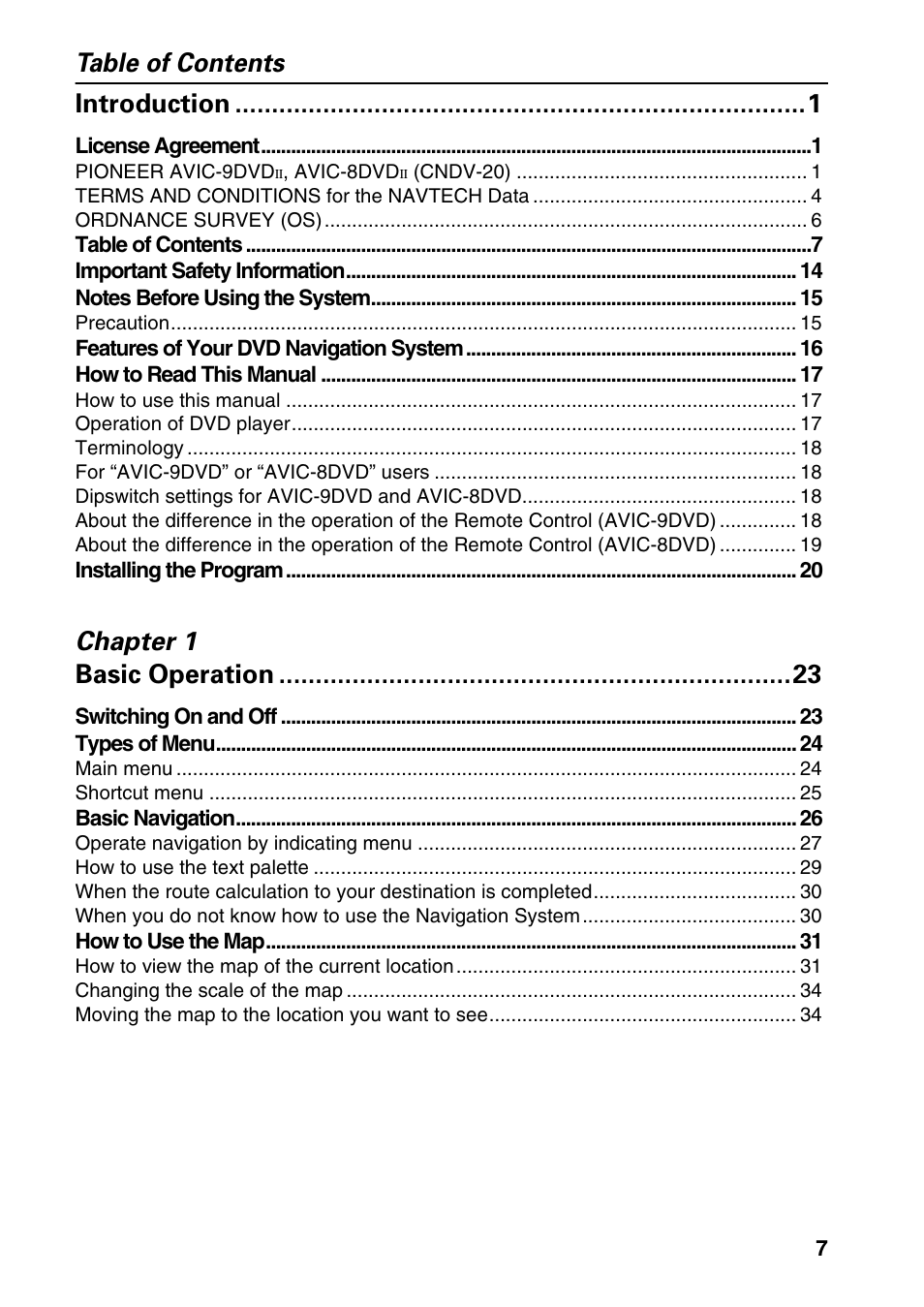 Table of contents introduction, Chapter 1 basic operation | Pioneer AVIC-60D-2 User Manual | Page 9 / 188