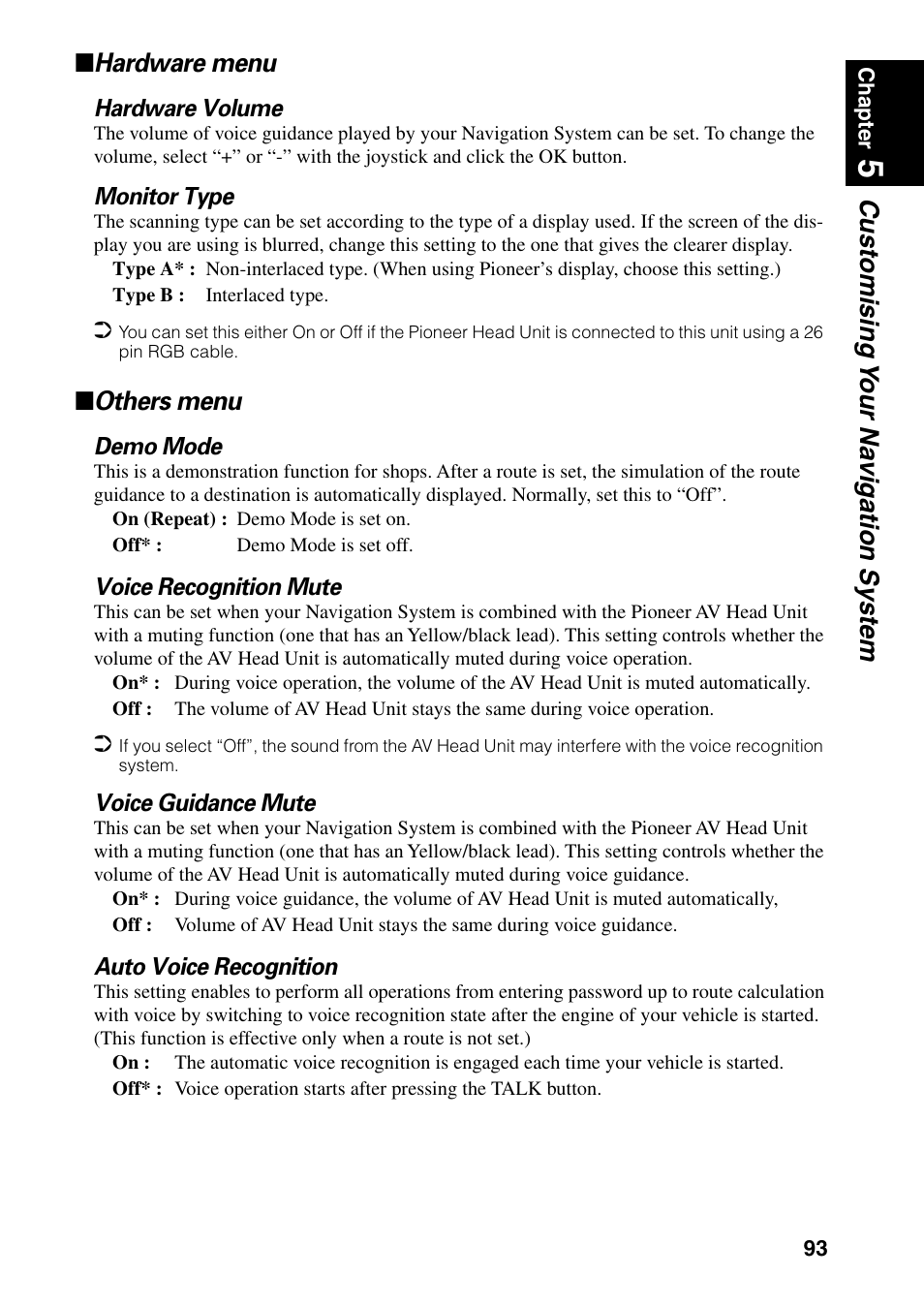 Hardware menu others menu, Others menu | Pioneer AVIC-60D-2 User Manual | Page 95 / 188