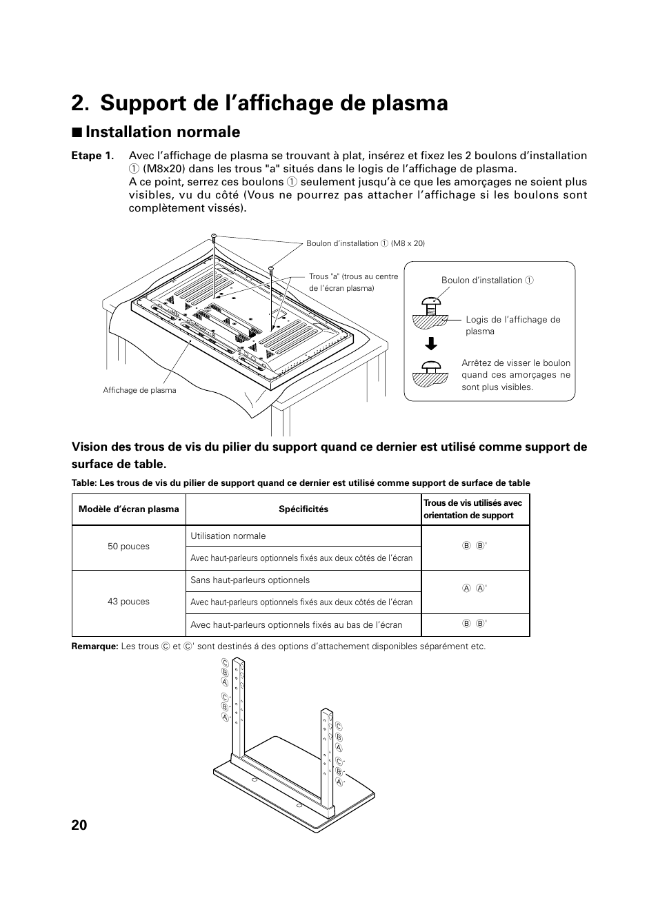 Support de l’affichage de plasma, 7 installation normale | Pioneer PDK-TS01 User Manual | Page 20 / 74