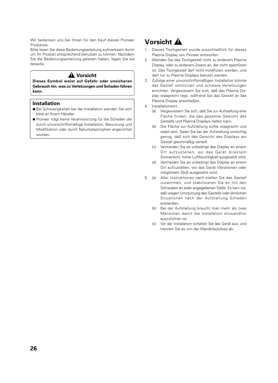 Bedienungsanleitung, Vorsicht | Pioneer PDK-TS01 User Manual | Page 26 / 74