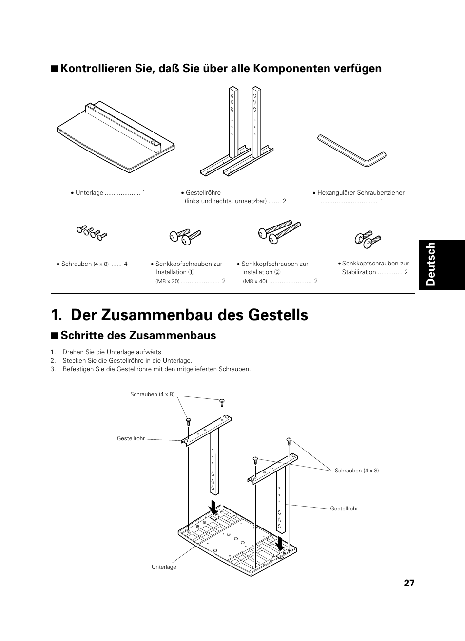 Der zusammenbau des gestells, 7 schritte des zusammenbaus | Pioneer PDK-TS01 User Manual | Page 27 / 74