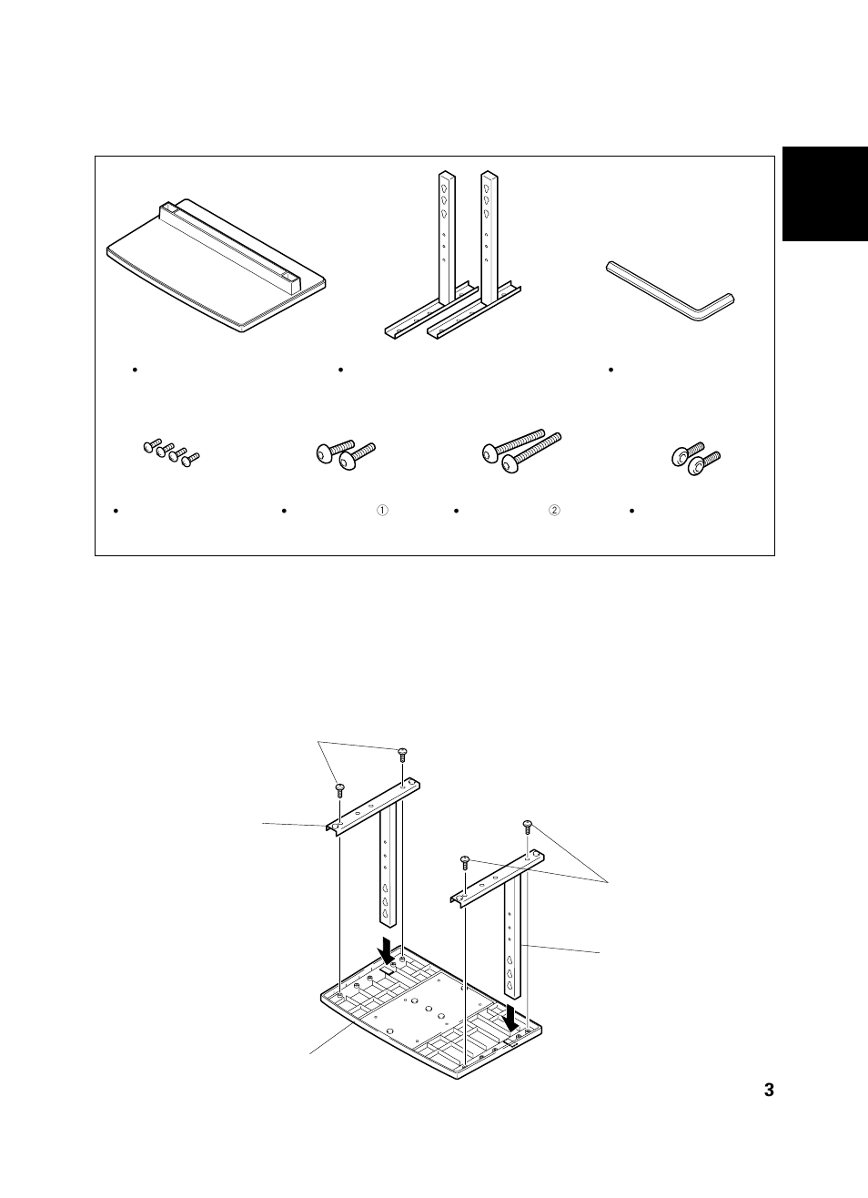スタンドの組み立て, 組み立て手順, 構成部品の確認 | Pioneer PDK-TS01 User Manual | Page 3 / 74