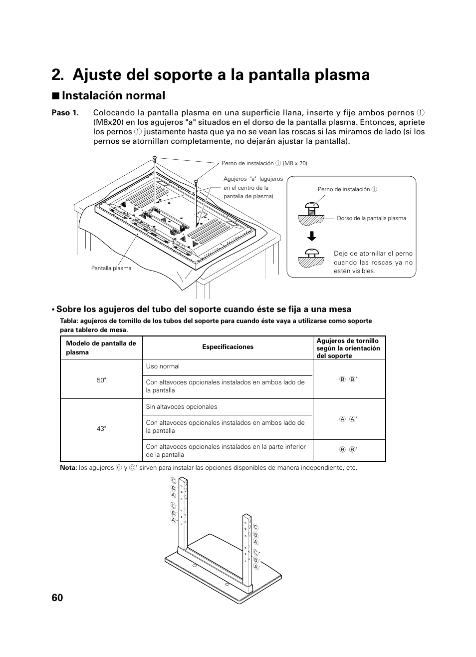 Ajuste del soporte a la pantalla plasma, 7 instalación normal | Pioneer PDK-TS01 User Manual | Page 60 / 74