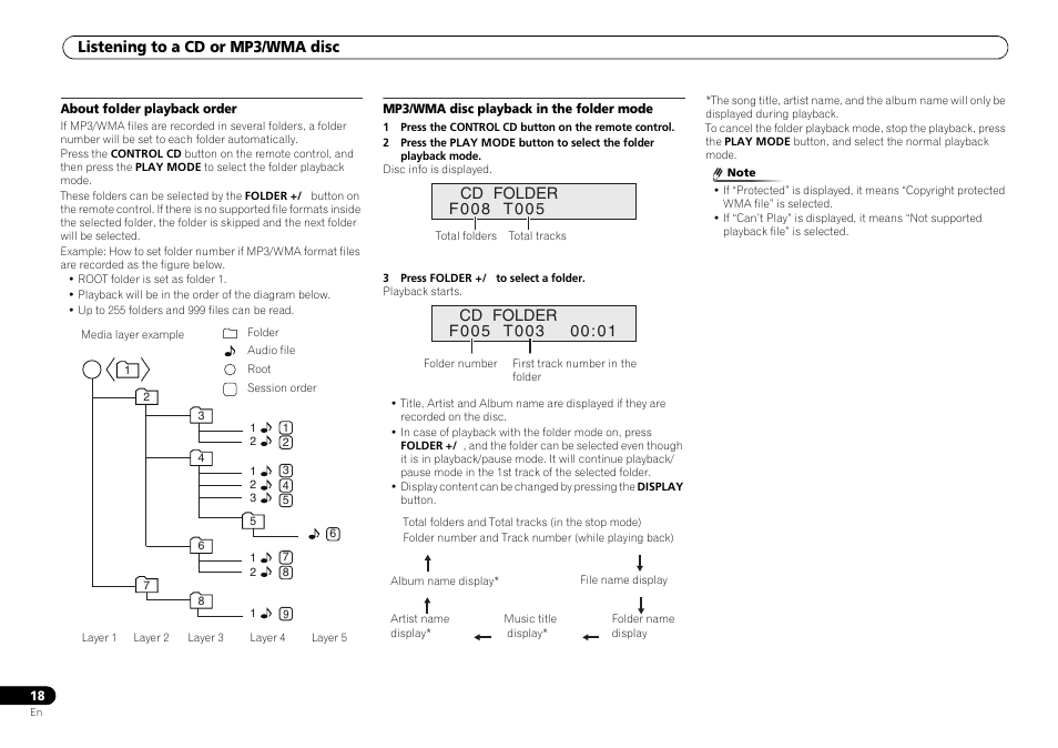 Listening to a cd or mp3/wma disc | Pioneer P1DAB-S User Manual | Page 18 / 30