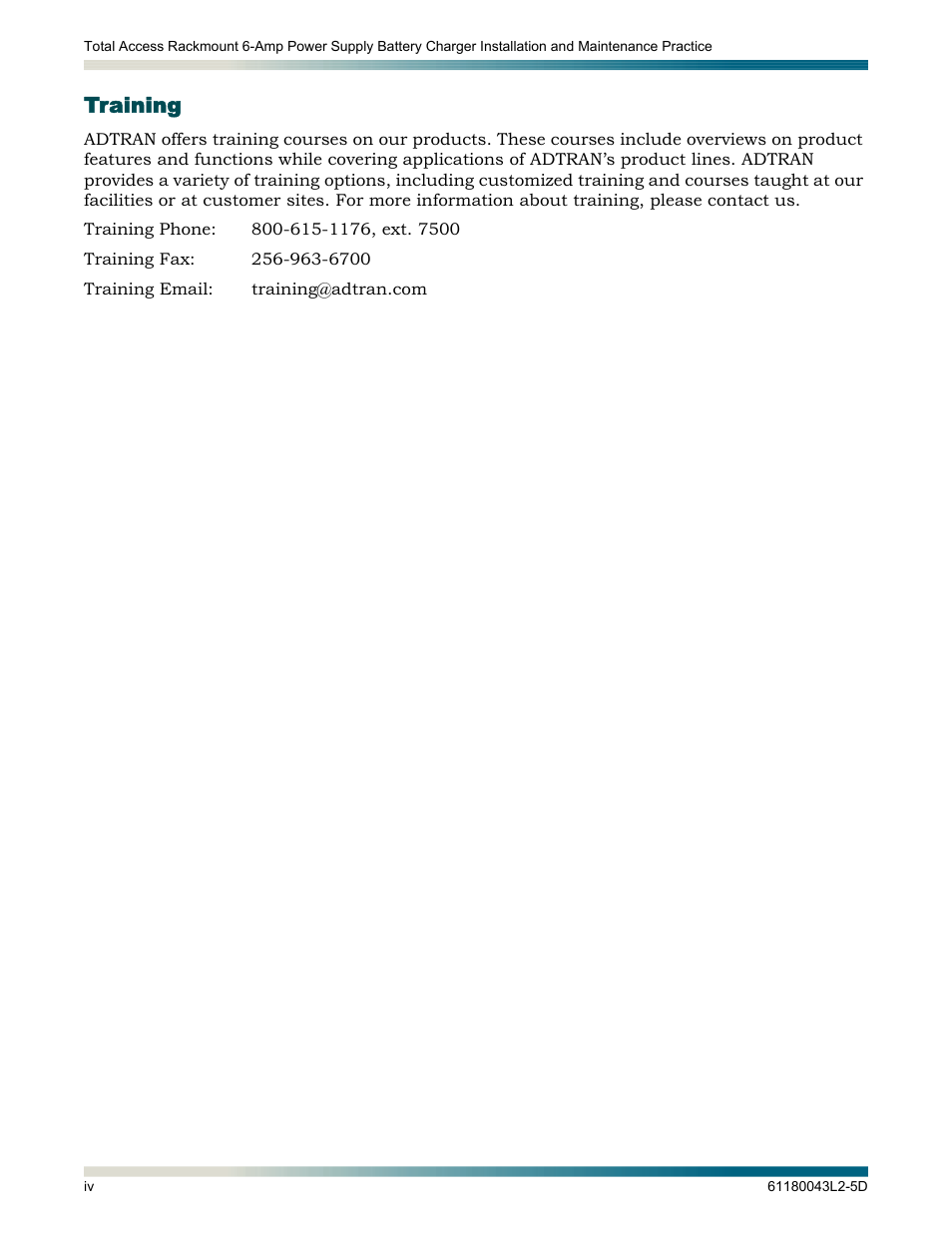 Training | ADTRAN 6-Amp Power User Manual | Page 4 / 18