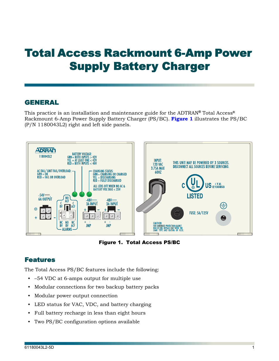 General, Features, Figure 1 | Total access ps/bc | ADTRAN 6-Amp Power User Manual | Page 7 / 18