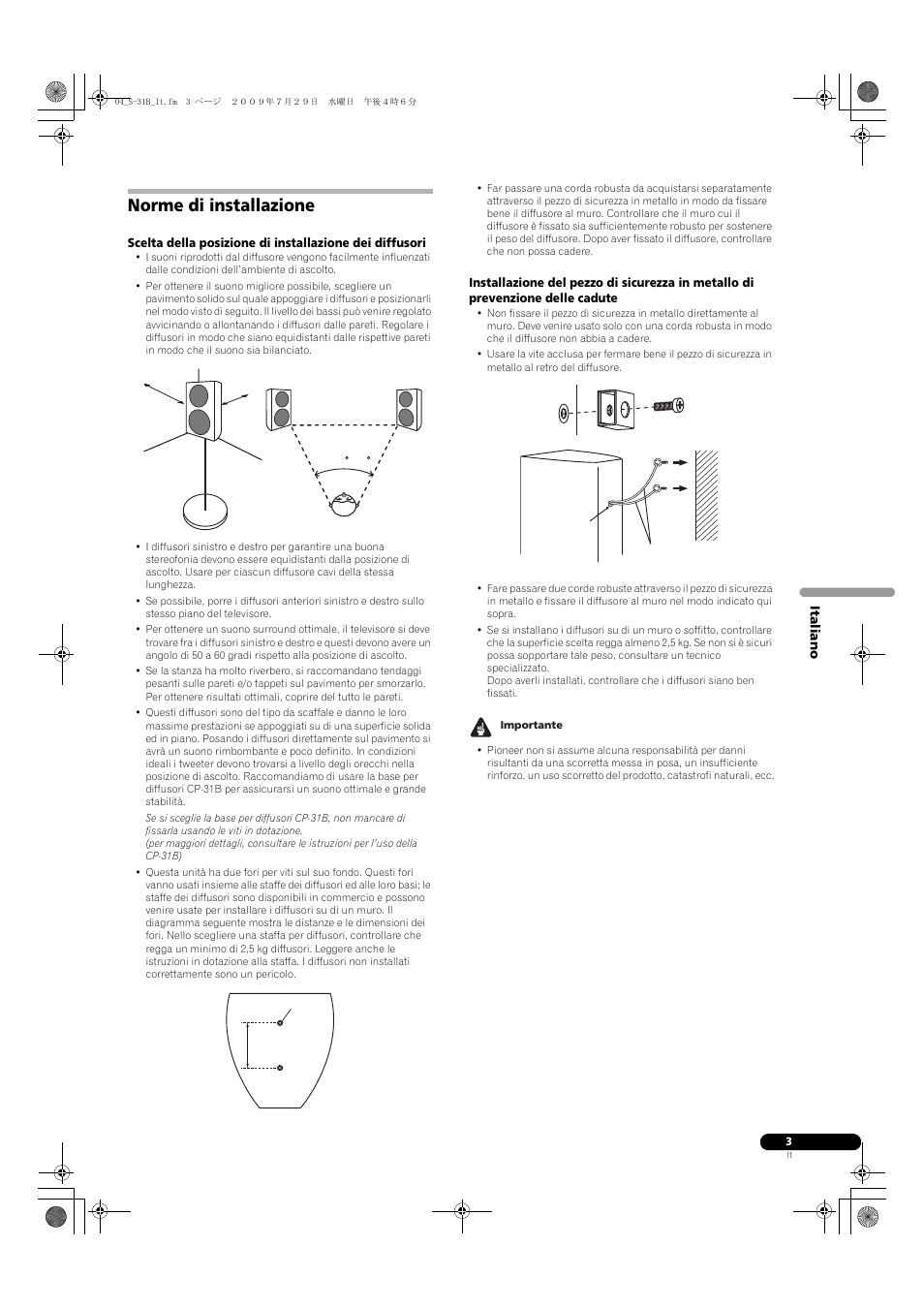 Norme di installazione | Pioneer S-31B-LR-QL User Manual | Page 15 / 58