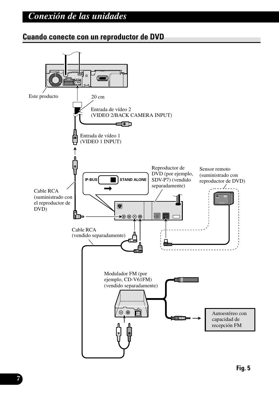 Cuando conecte con un reproductor, De dvd, Conexión de las unidades | Cuando conecte con un reproductor de dvd | Pioneer AVX-7600 User Manual | Page 20 / 74