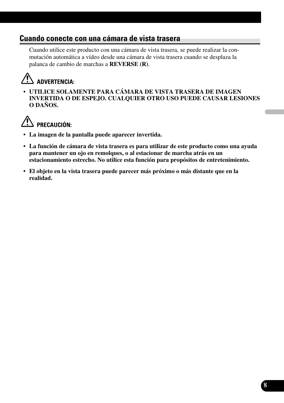 Cuando conecte con una cámara, De vista trasera, Cuando conecte con una cámara de vista trasera | Pioneer AVX-7600 User Manual | Page 21 / 74