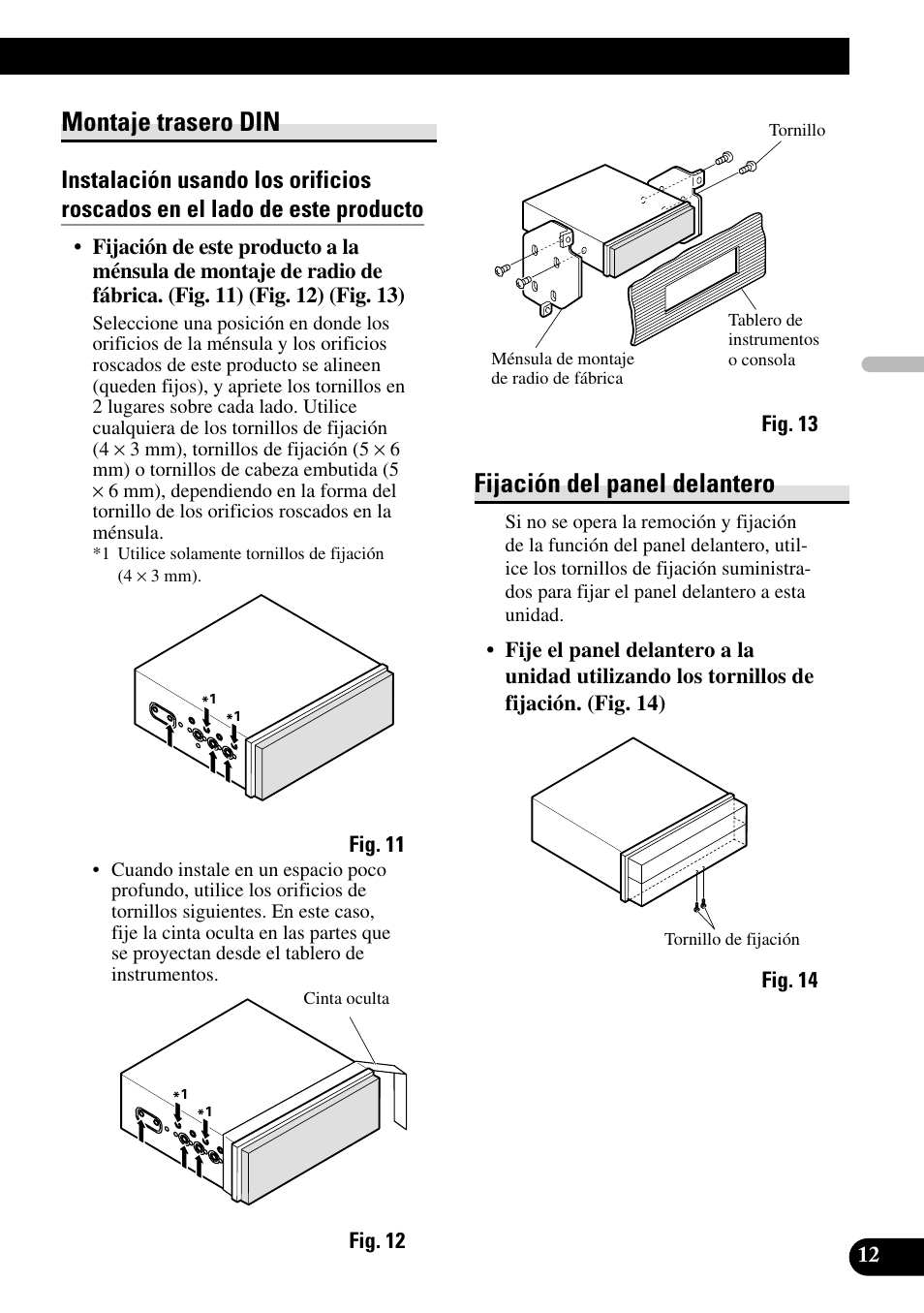 Montaje trasero din fijación del panel delantero, Montaje trasero din, Fijación del panel delantero | Pioneer AVX-7600 User Manual | Page 25 / 74