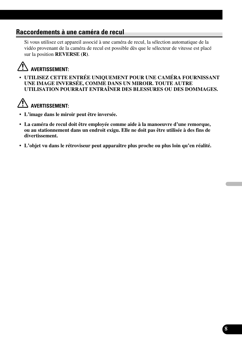 Raccordements à une caméra de recul | Pioneer AVX-7600 User Manual | Page 45 / 74