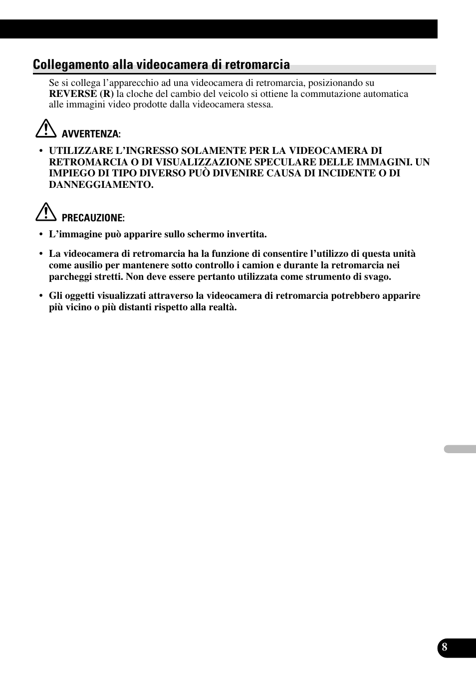 Collegamento alla videocamera, Di retromarcia, Collegamento alla videocamera di retromarcia | Pioneer AVX-7600 User Manual | Page 57 / 74