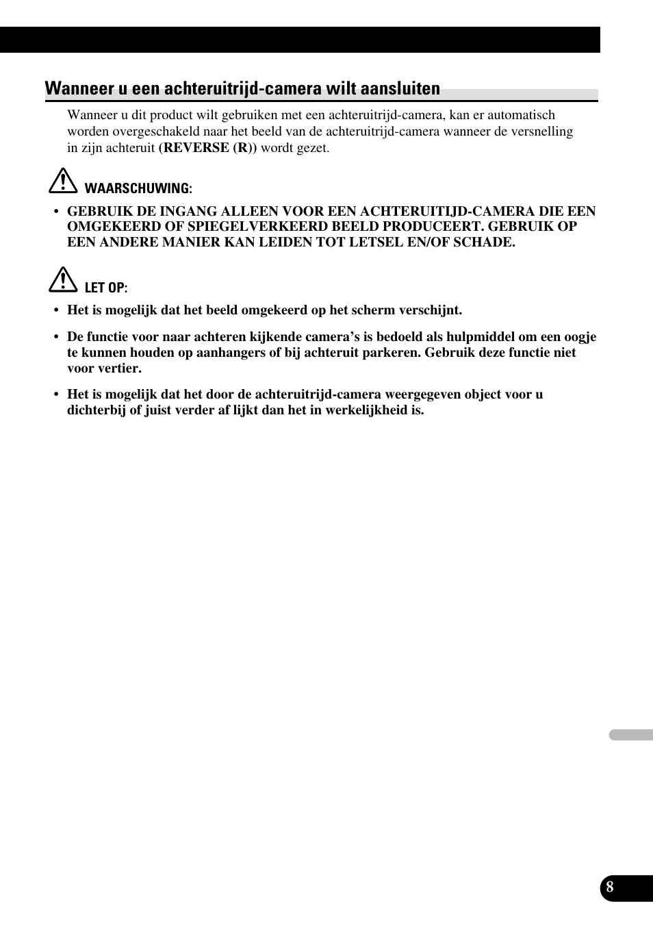 Wanneer u een achteruitrijd-camera wilt, Aansluiten, Wanneer u een achteruitrijd-camera wilt aansluiten | Pioneer AVX-7600 User Manual | Page 69 / 74