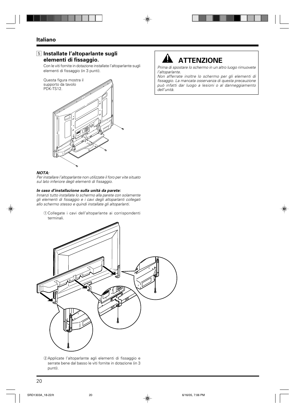 Attenzione, Italiano | Pioneer PDP-S39 User Manual | Page 20 / 38