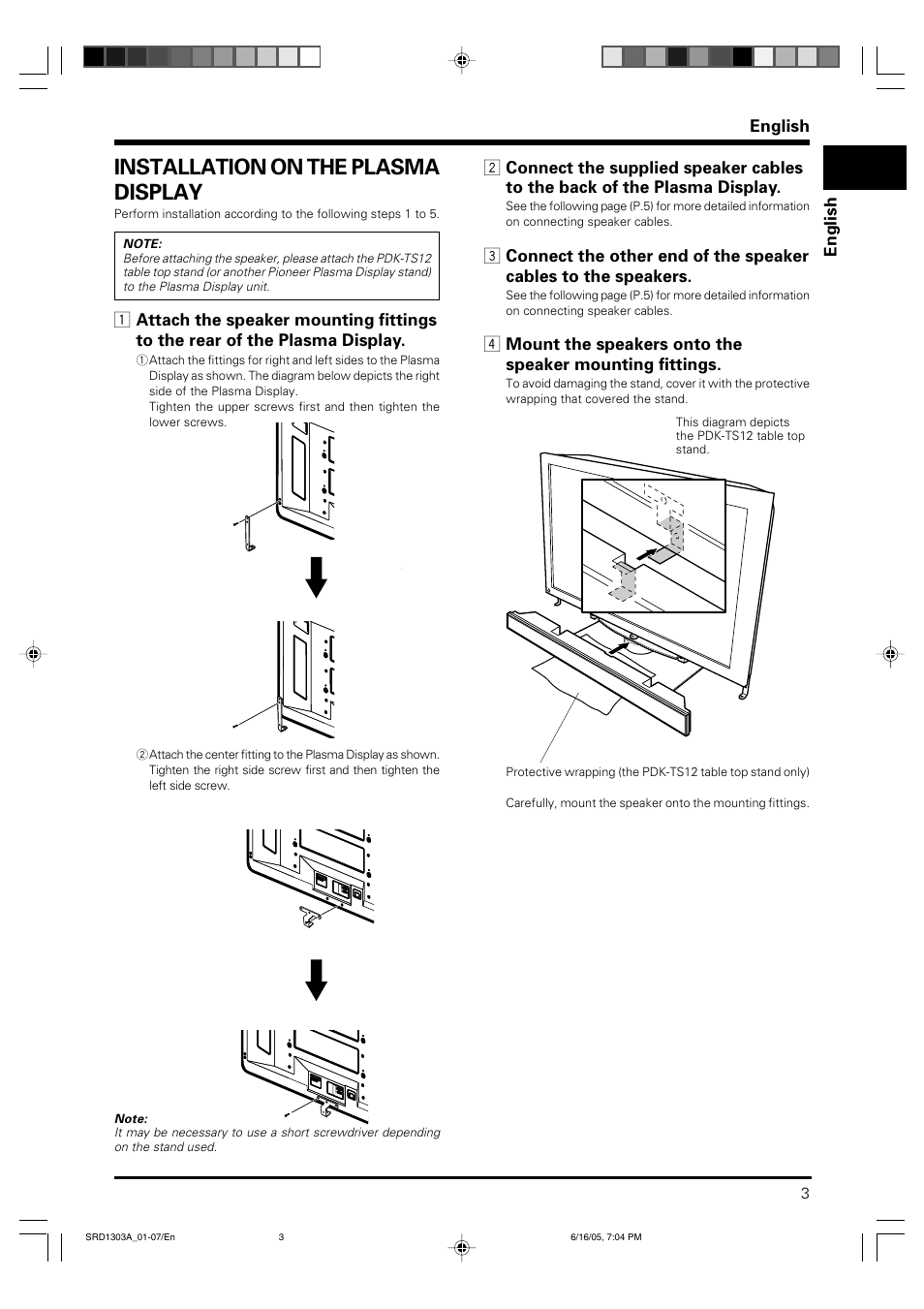 Installation on the plasma display | Pioneer PDP-S39 User Manual | Page 3 / 38