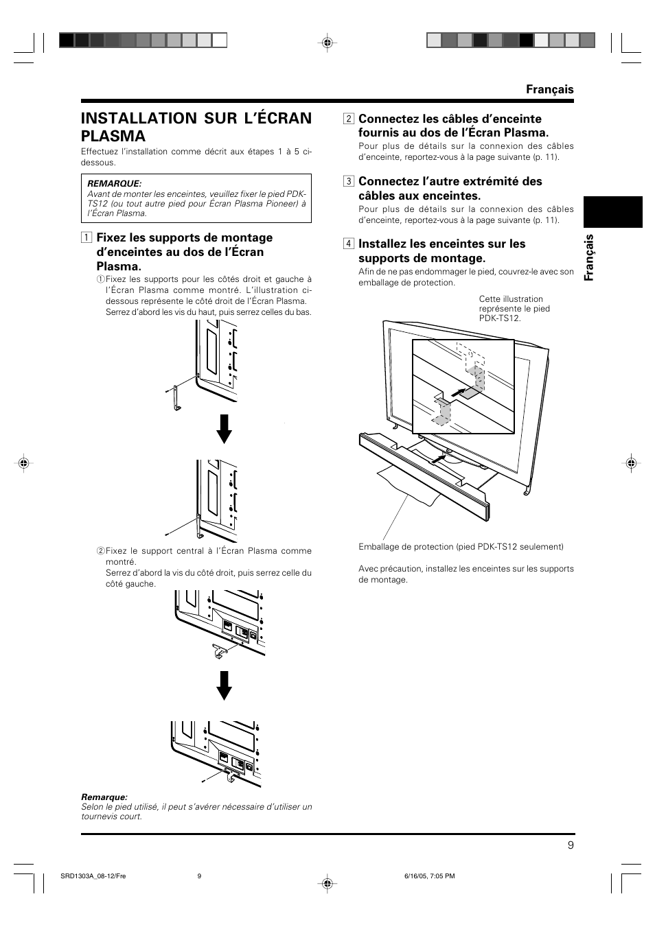 Installation sur l’écran plasma | Pioneer PDP-S39 User Manual | Page 9 / 38
