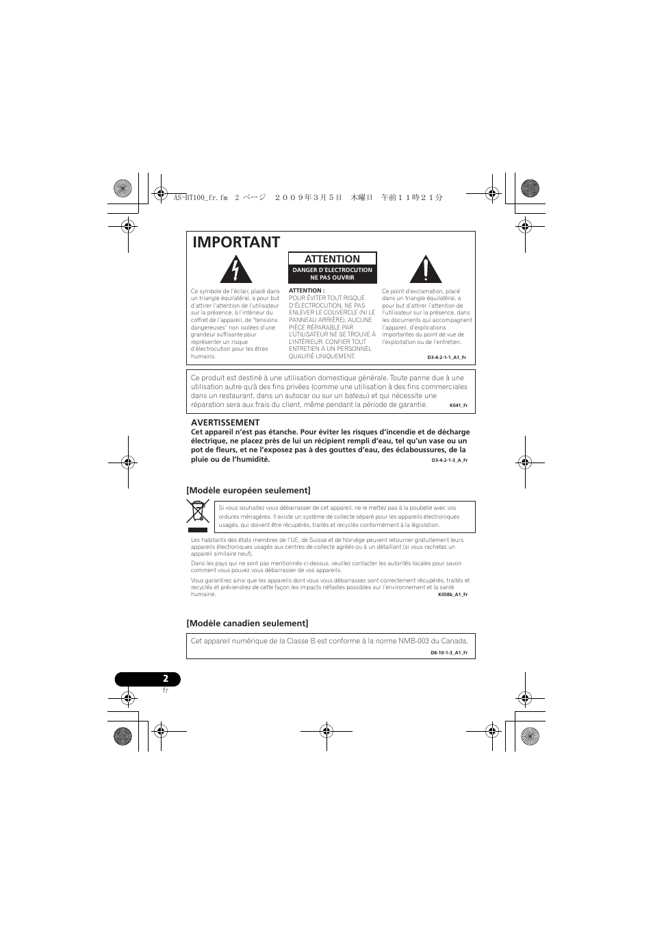 Important, Attention | Pioneer AS-BT100 User Manual | Page 10 / 60