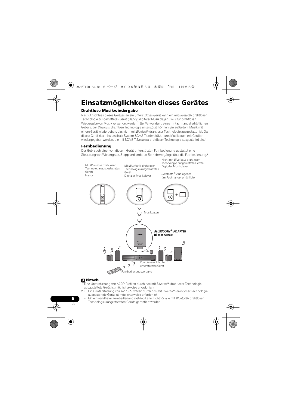 Einsatzmöglichkeiten dieses gerätes | Pioneer AS-BT100 User Manual | Page 22 / 60