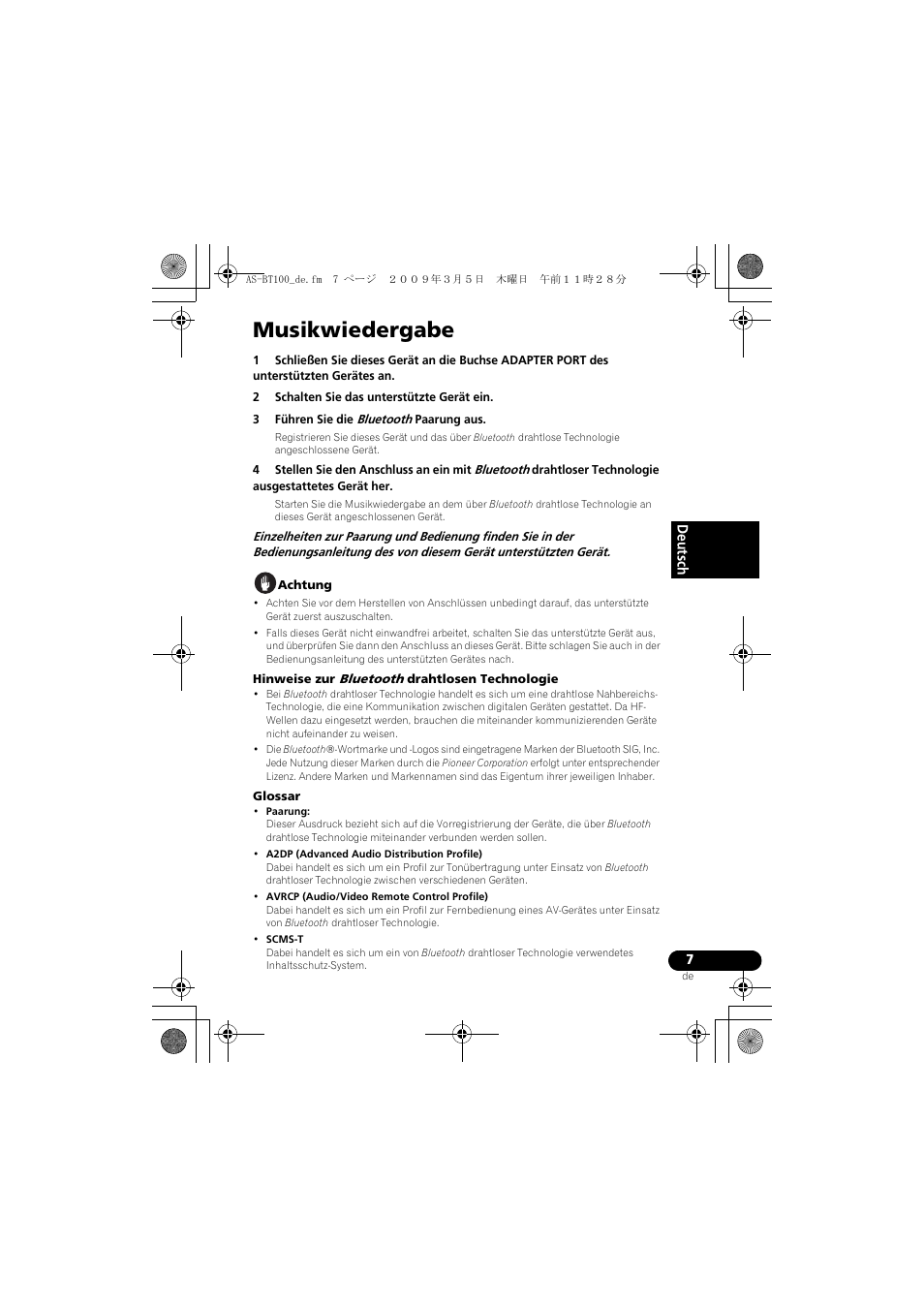 Musikwiedergabe | Pioneer AS-BT100 User Manual | Page 23 / 60