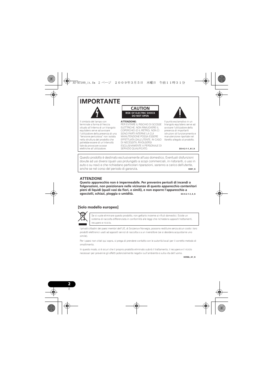 Importante, Caution | Pioneer AS-BT100 User Manual | Page 26 / 60