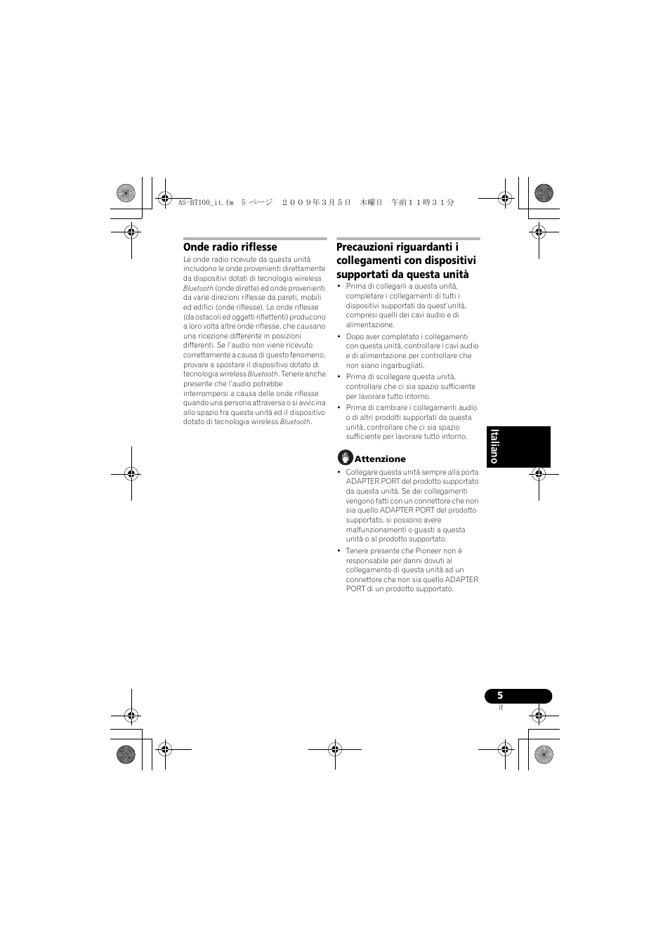 Italiano onde radio riflesse | Pioneer AS-BT100 User Manual | Page 29 / 60