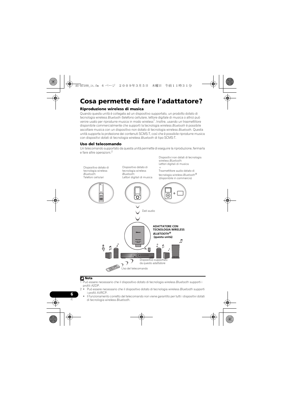Cosa permette di fare l’adattatore | Pioneer AS-BT100 User Manual | Page 30 / 60