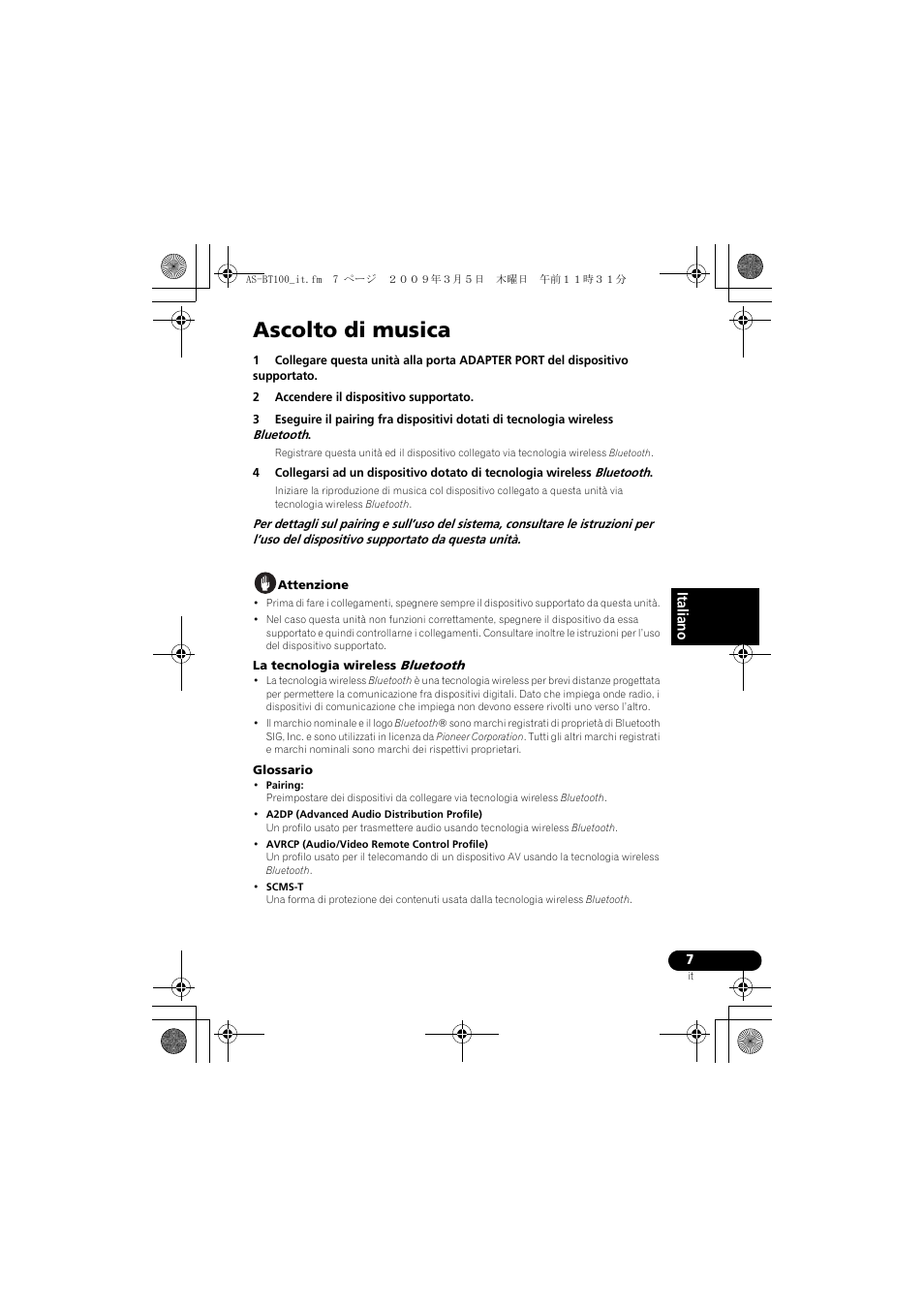 Ascolto di musica | Pioneer AS-BT100 User Manual | Page 31 / 60