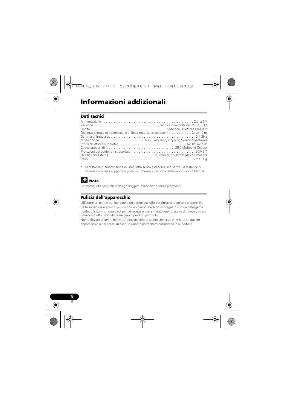 Informazioni addizionali | Pioneer AS-BT100 User Manual | Page 32 / 60