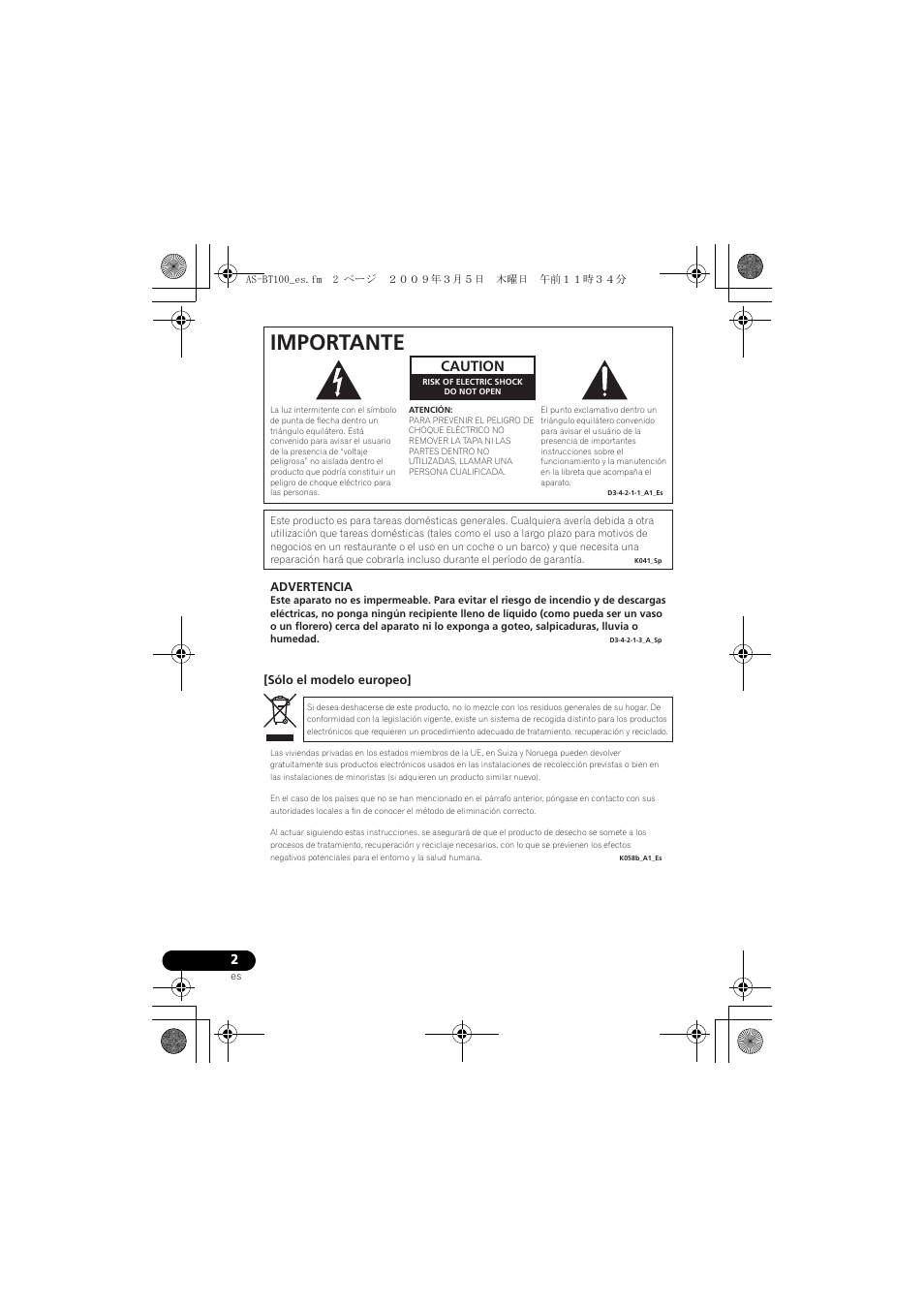 Importante, Caution | Pioneer AS-BT100 User Manual | Page 42 / 60